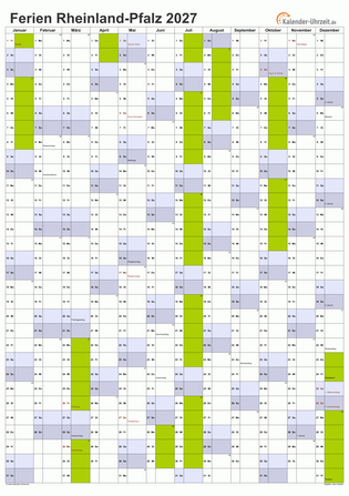 Ferien 2027 Rheinland-Pfalz im Kalender - A4 hoch-einseitig Ferienkalender 2027 für Rheinland-Pfalz - A4 hoch-einseitig