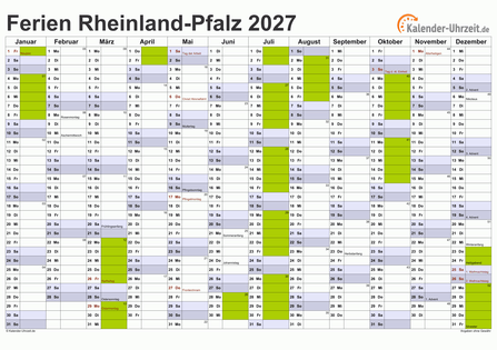 Ferien 2027 Rheinland-Pfalz im Kalender - A4 quer-einseitig Ferienkalender 2027 für Rheinland-Pfalz - A4 quer-einseitig