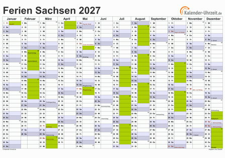 Ferienkalender 2027 für Sachsen - A4 quer-einseitig