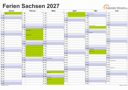 Ferienkalender 2027 für Sachsen - A4 quer-zweiseitig