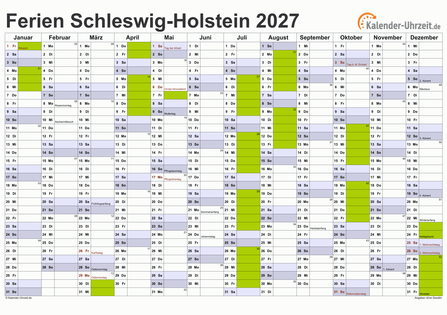 Ferienkalender 2027 für Schleswig-Holstein - A4 quer-einseitig