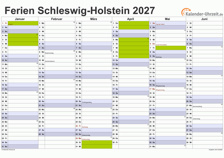 Ferienkalender 2027 für Schleswig-Holstein - A4 quer-zweiseitig
