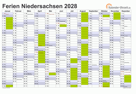 Ferienkalender 2028 für Niedersachsen - A4 quer-einseitig
