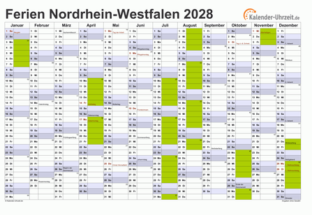 Ferienkalender 2028 für Nordrhein-Westfalen - A4 quer-einseitig