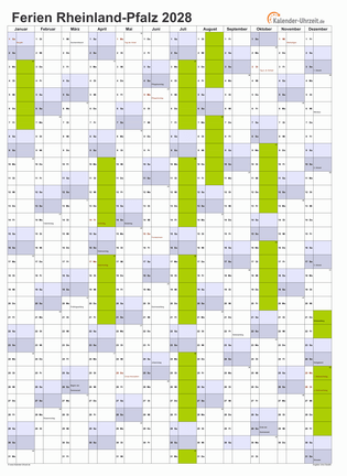 Ferienkalender 2028 für Rheinland-Pfalz - A4 hoch-einseitig