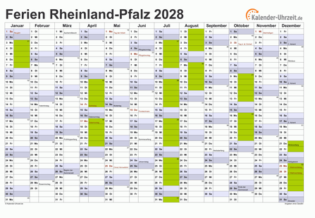 Ferienkalender 2028 für Rheinland-Pfalz - A4 quer-einseitig