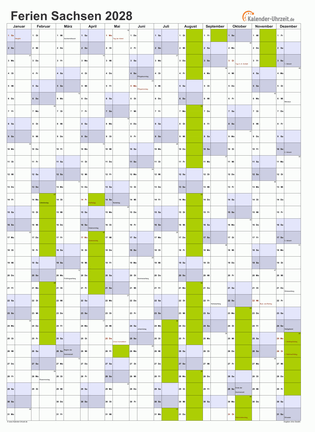 Ferienkalender 2028 für Sachsen - A4 hoch-einseitig