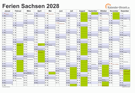 Ferienkalender 2028 für Sachsen - A4 quer-einseitig