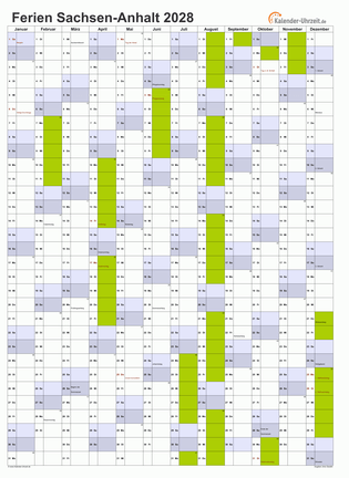 Ferienkalender 2028 für Sachsen-Anhalt - A4 hoch-einseitig