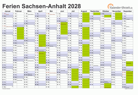 Ferienkalender 2028 für Sachsen-Anhalt - A4 quer-einseitig