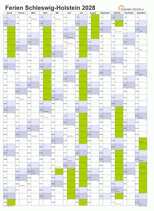 Ferienkalender 2028 für Schleswig-Holstein - A4 hoch-einseitig