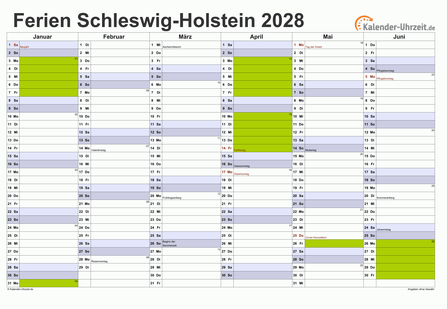 Ferienkalender 2028 für Schleswig-Holstein - A4 quer-zweiseitig