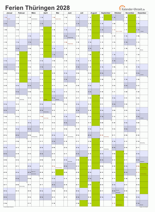 Ferienkalender 2028 für Thüringen - A4 hoch-einseitig