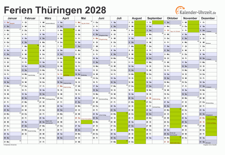 Ferienkalender 2028 für Thüringen - A4 quer-einseitig
