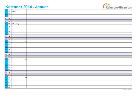 Kalender 2014 mit Feiertagen - 12-seitig