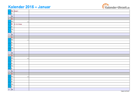 Kalender 2015 mit Feiertagen - 12-seitig