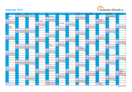 Kalender 2015 mit Feiertagen - 1-seitig