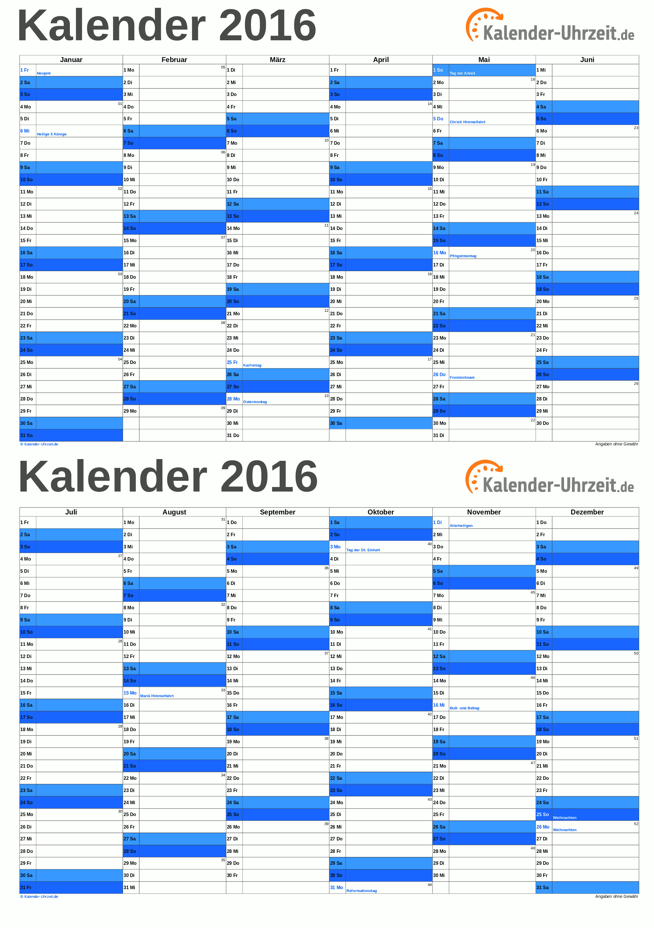 Kalender 2016 A5-PDF-Vorlage 2 Vorschau