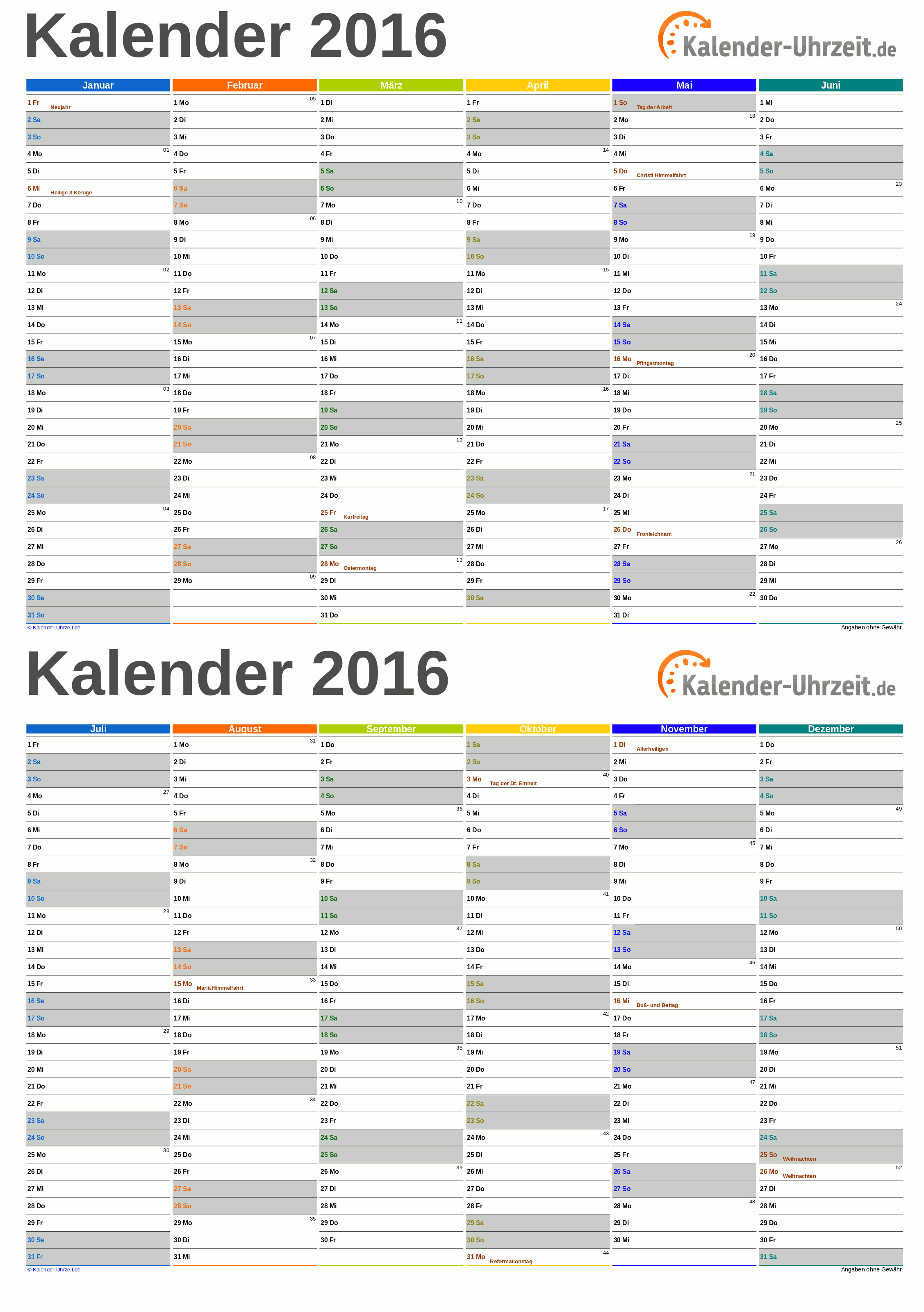Kalender 2016 A5-PDF-Vorlage 4 Vorschau