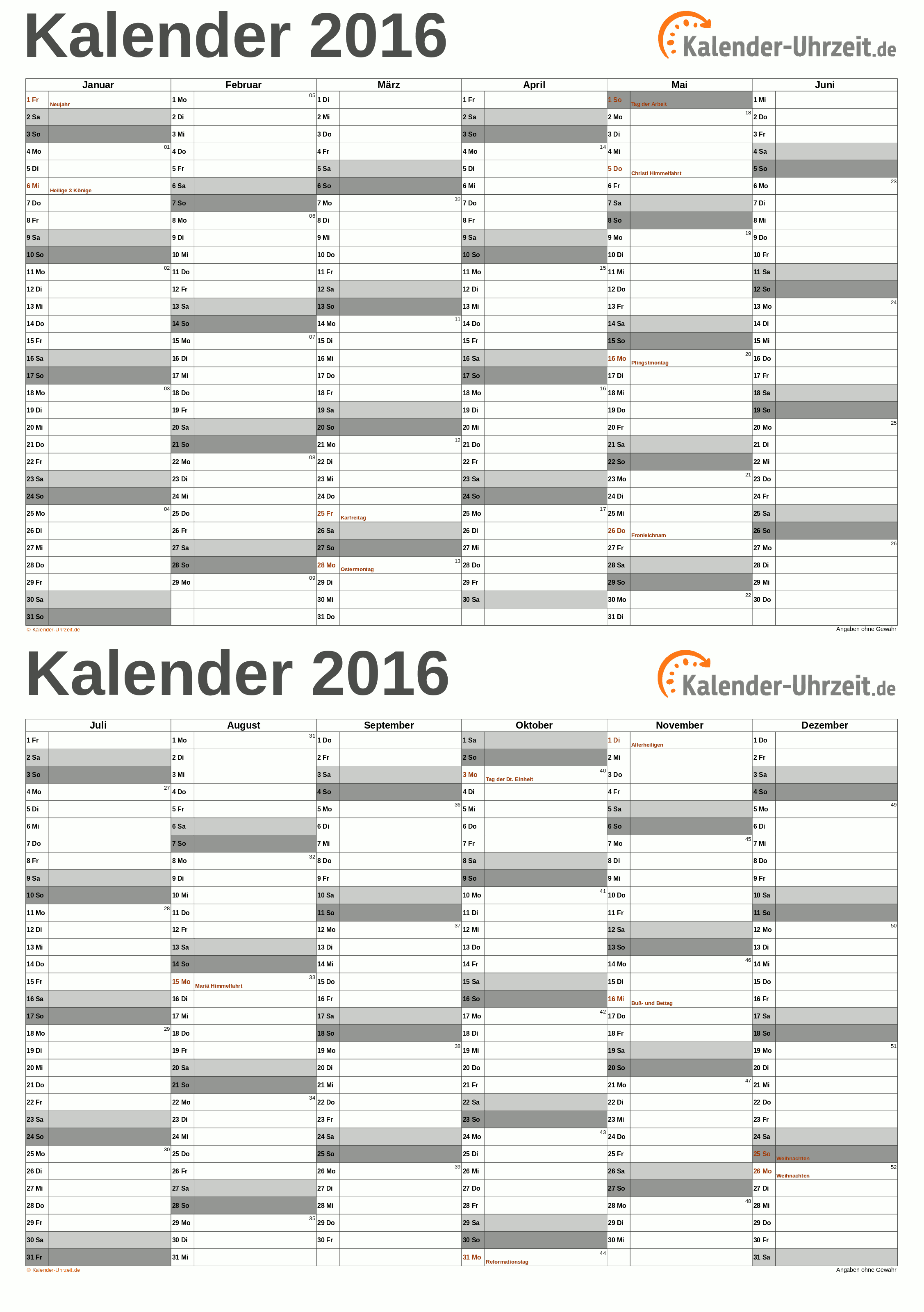 Kalender 2016 A5-PDF-Vorlage 5 Vorschau