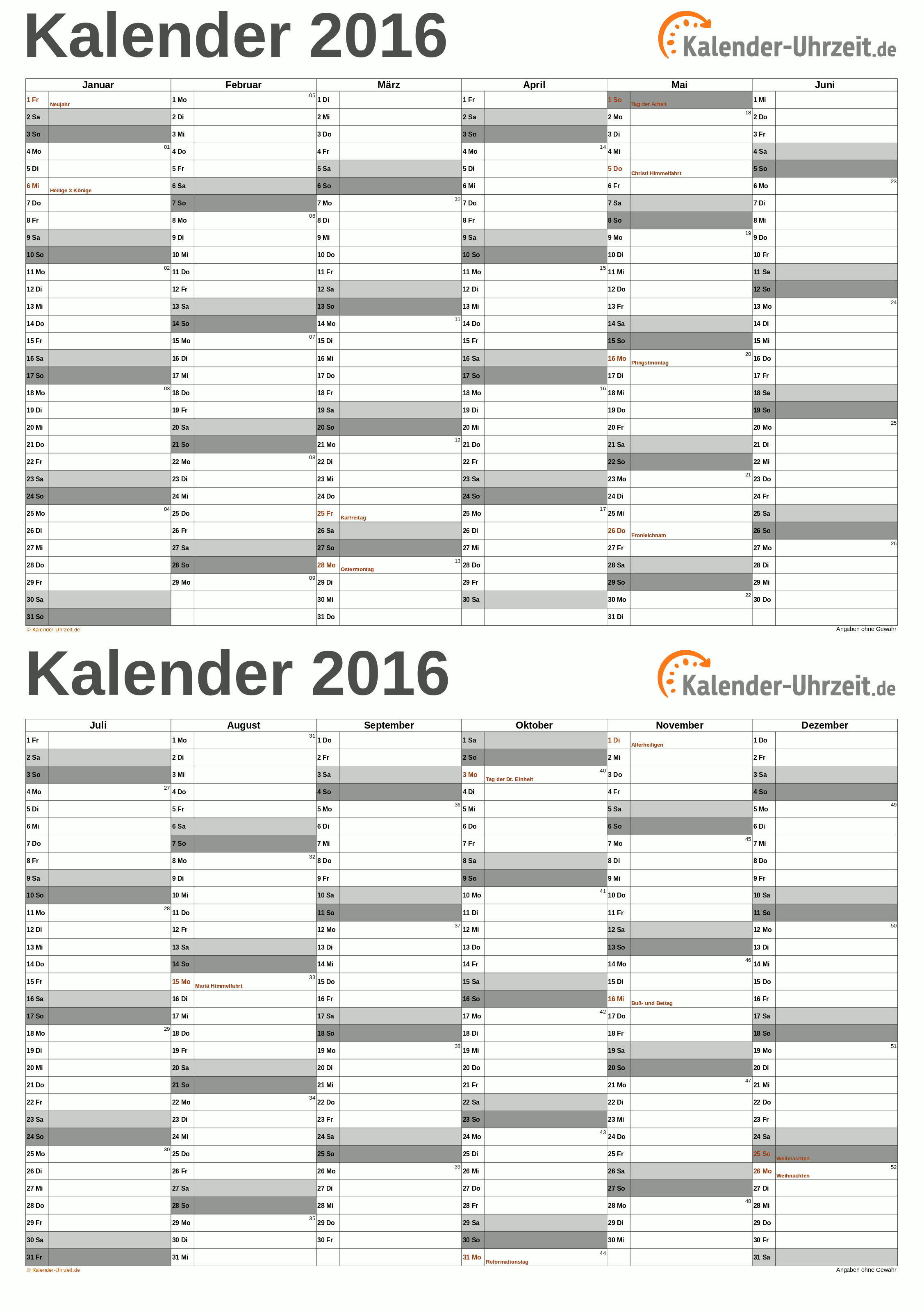 Bayern ausdrucken zum 2016 kostenlos kalender Jahreskalender 2021