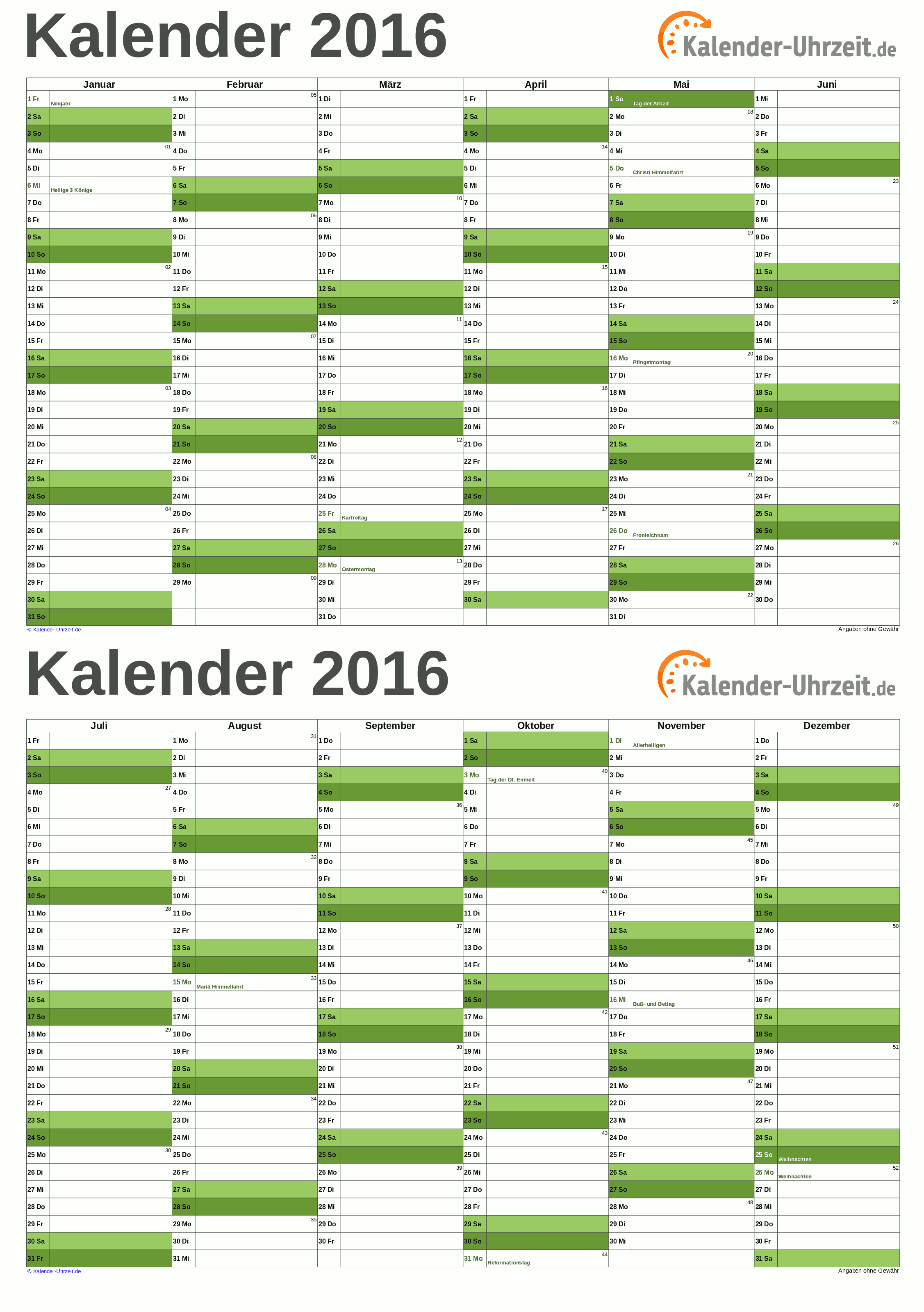 Kalender 2016 A5-PDF-Vorlage 3 Vorschau