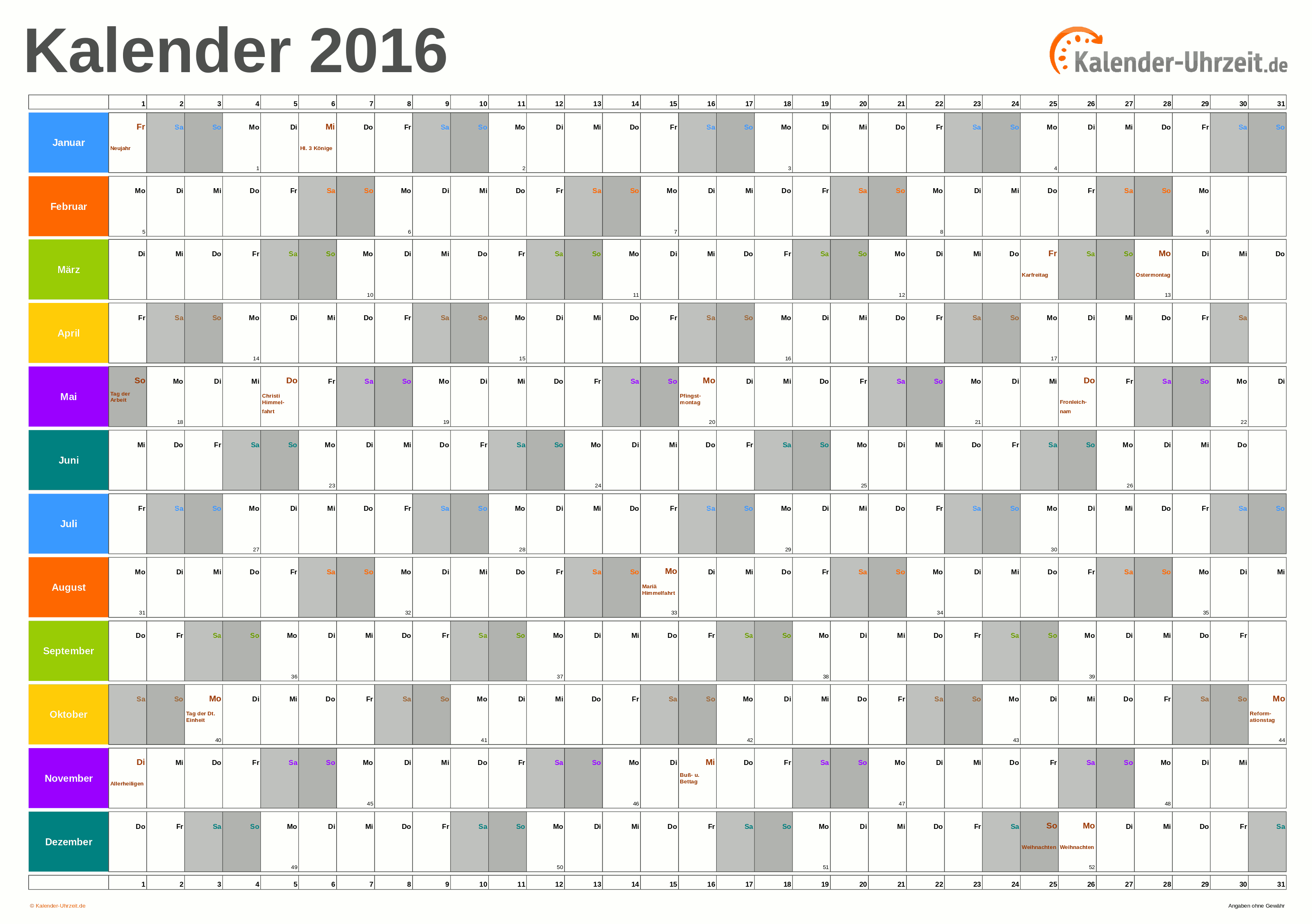 Jahreskalender 2016 - PDF-Vorlage 5 Vorschau