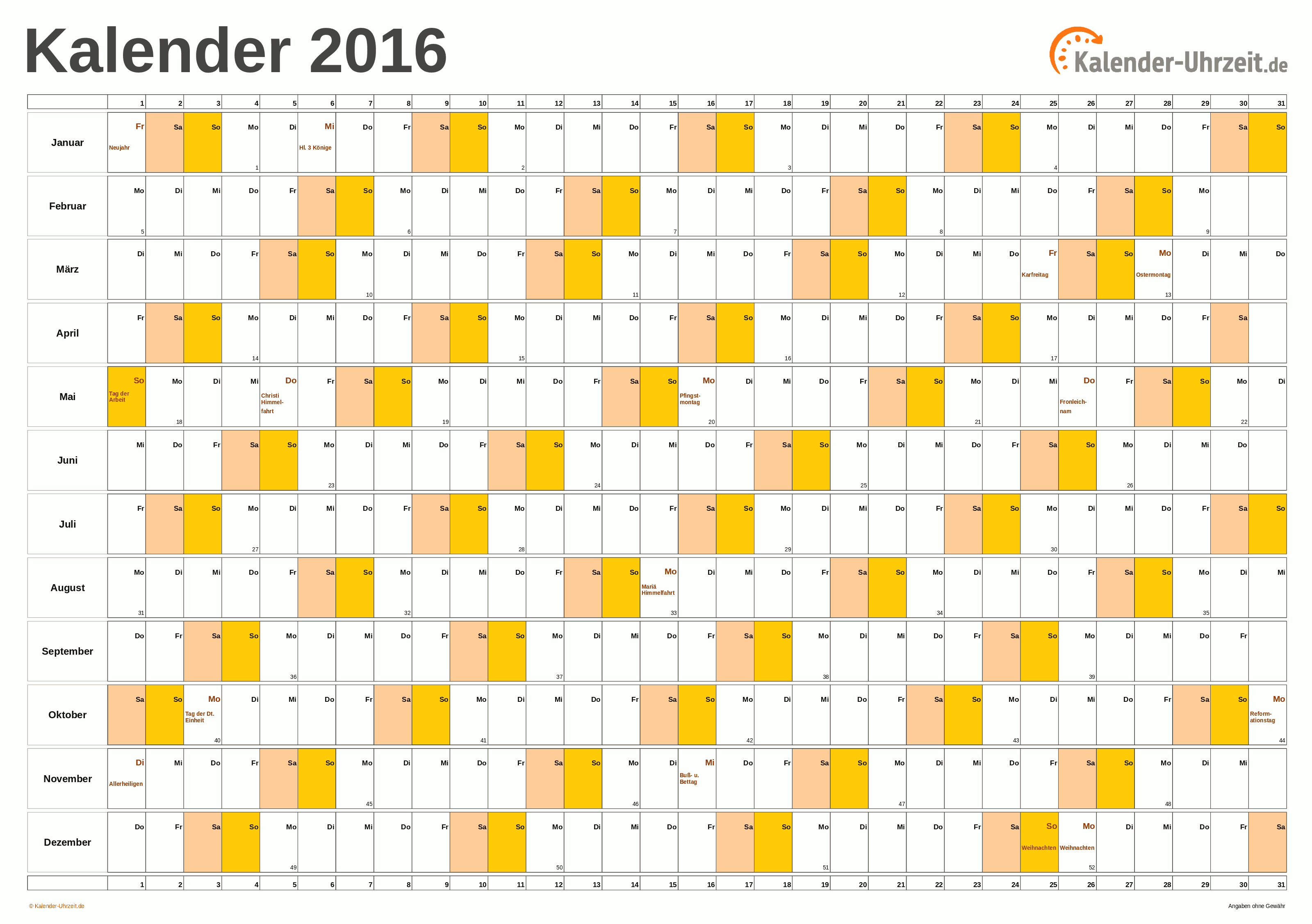 Jahreskalender 2016 - PDF-Vorlage 4 Vorschau