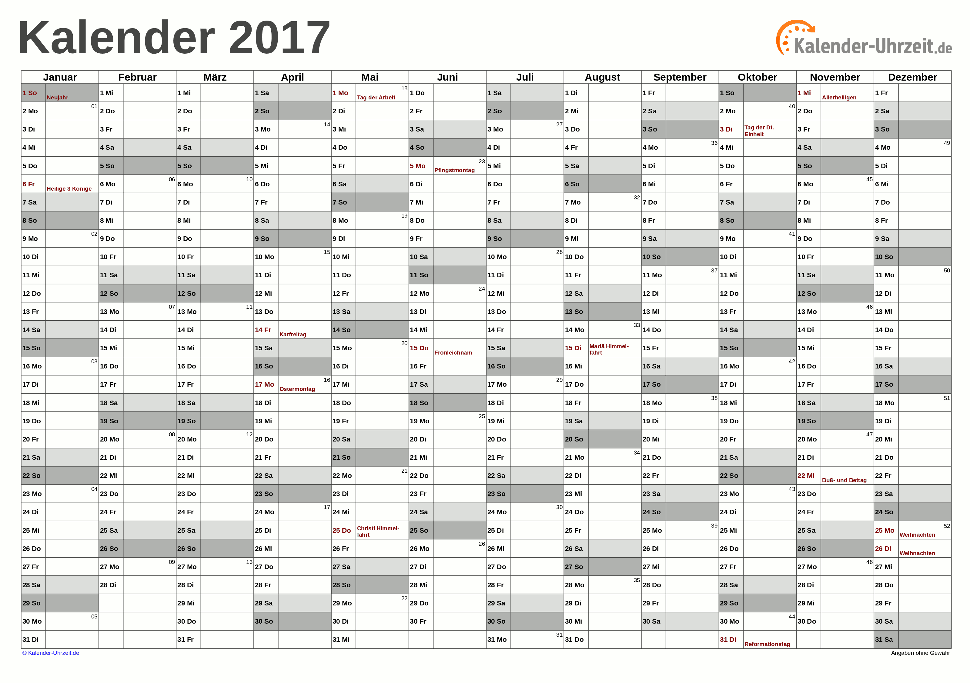 Excel Kalender 17 Kostenlos