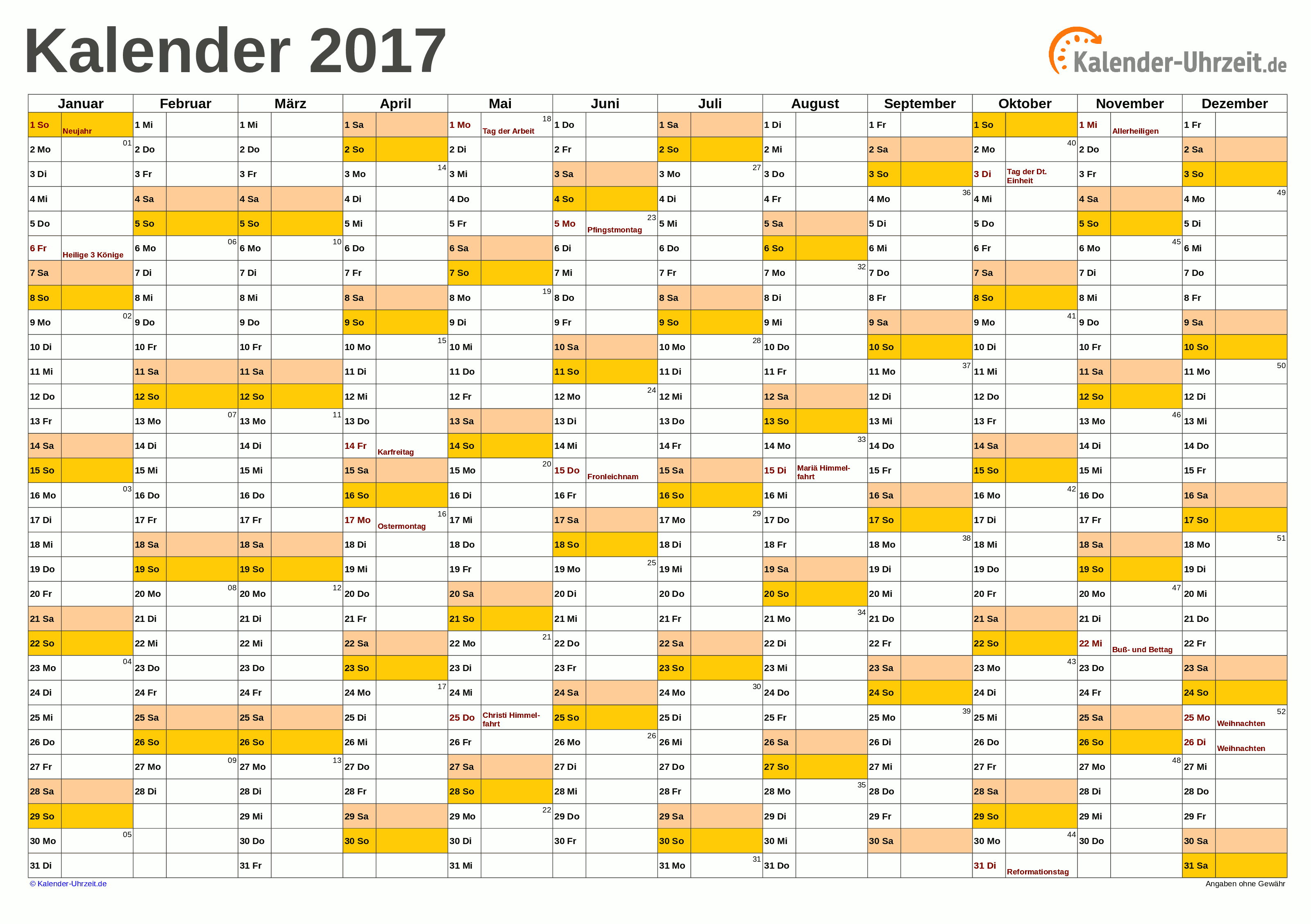 cafe partij Voldoen EXCEL-KALENDER 2017 - KOSTENLOS