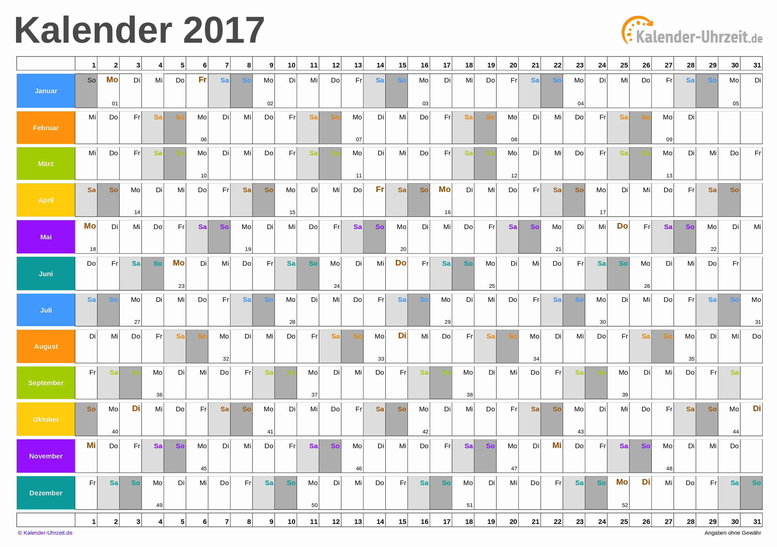 Jahreskalender 2017 - PDF-Vorlage 5 Vorschau