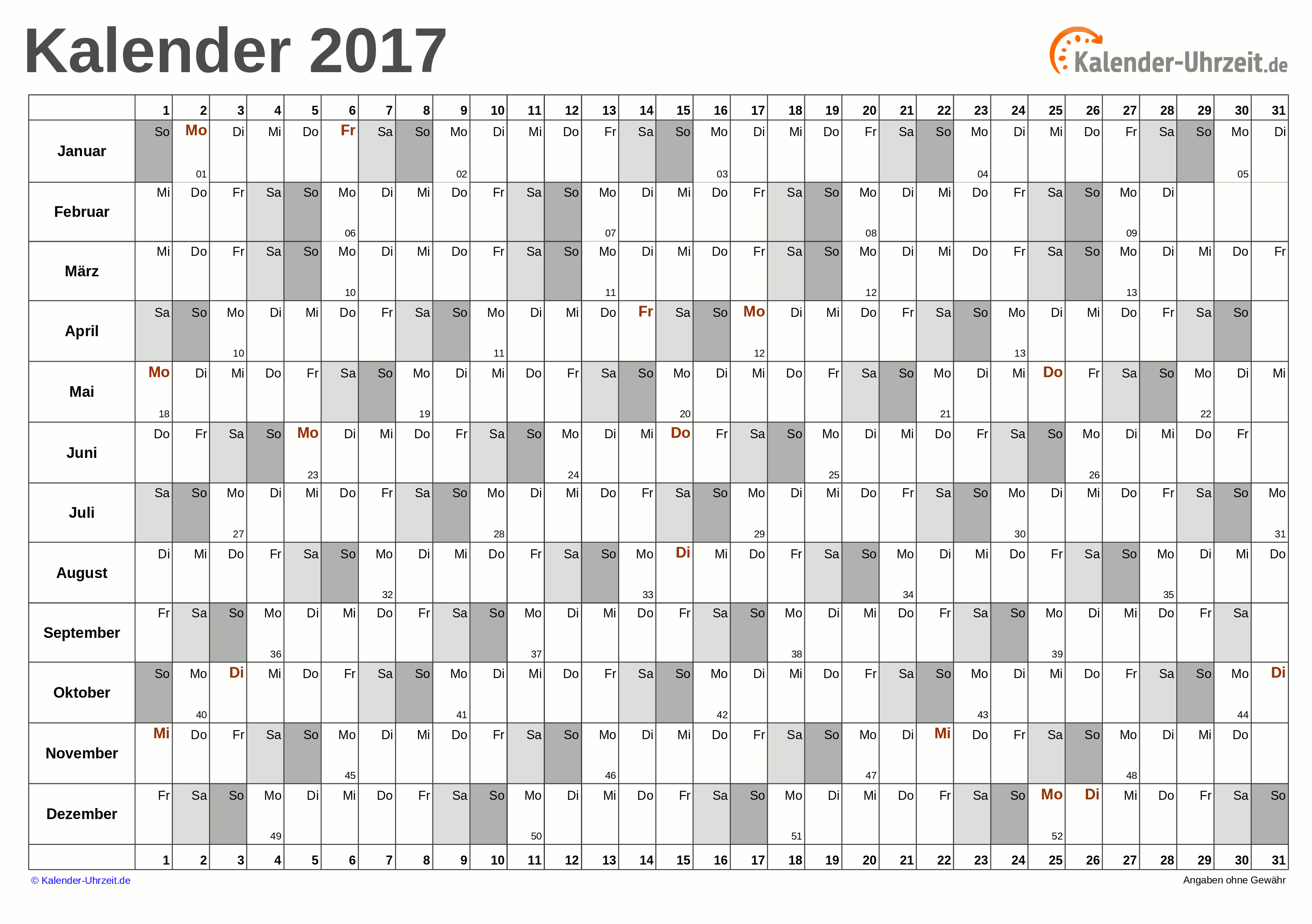 Vernederen Paradox gevoeligheid EXCEL-KALENDER 2017 - KOSTENLOS