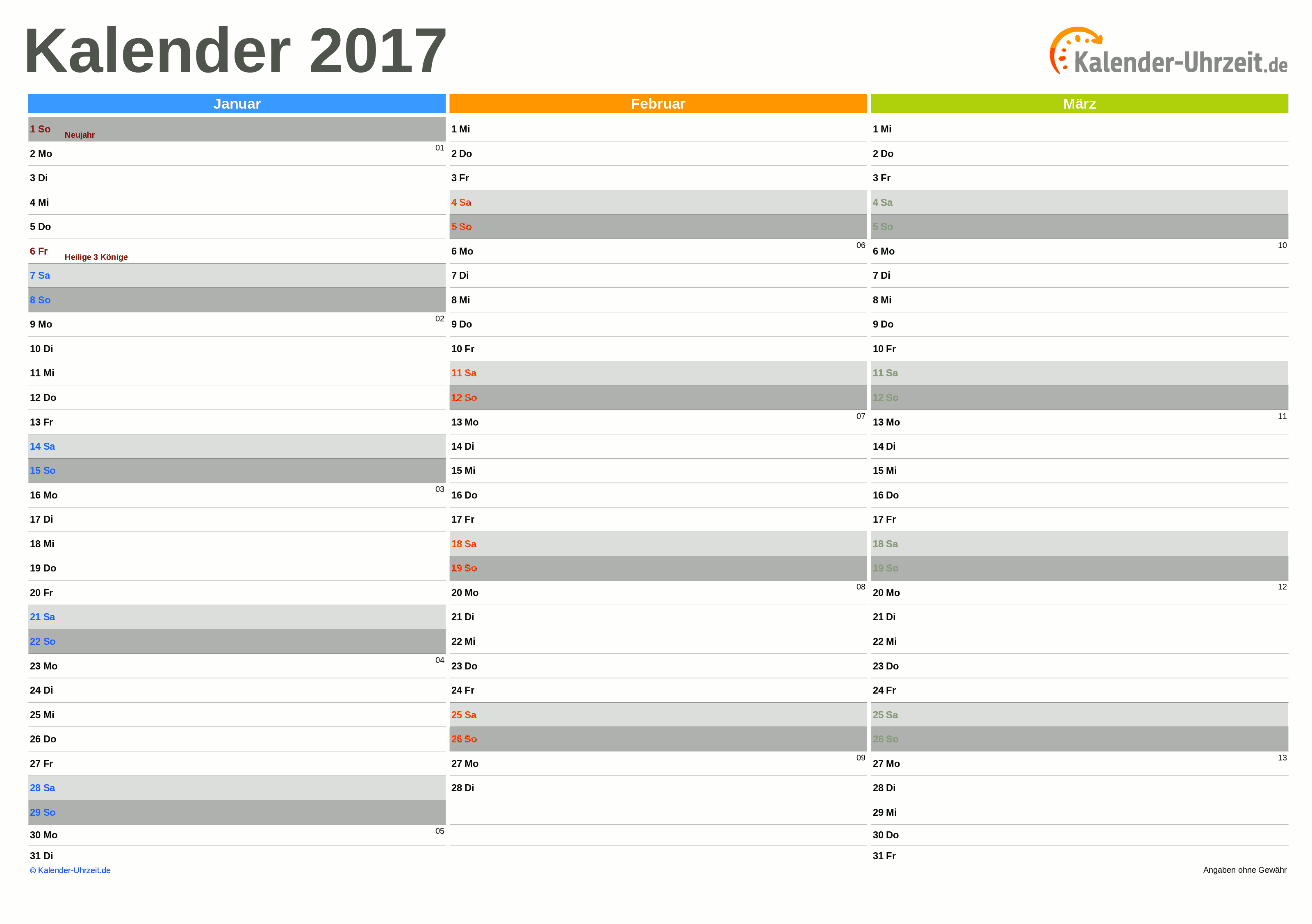 Kalender 17 Zum Ausdrucken Kostenlos