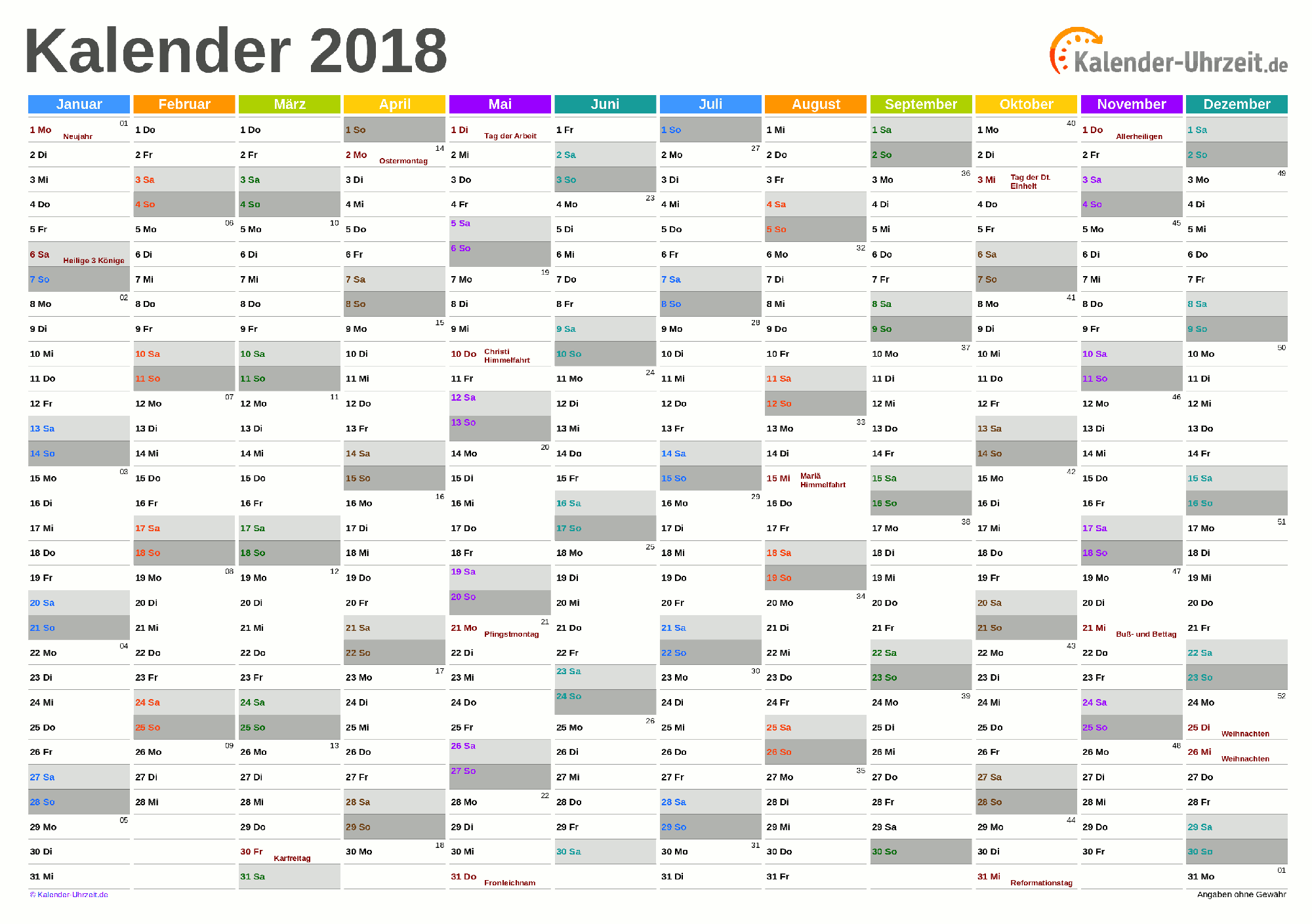 Kalender 2018 Zum Ausdrucken Kostenlos