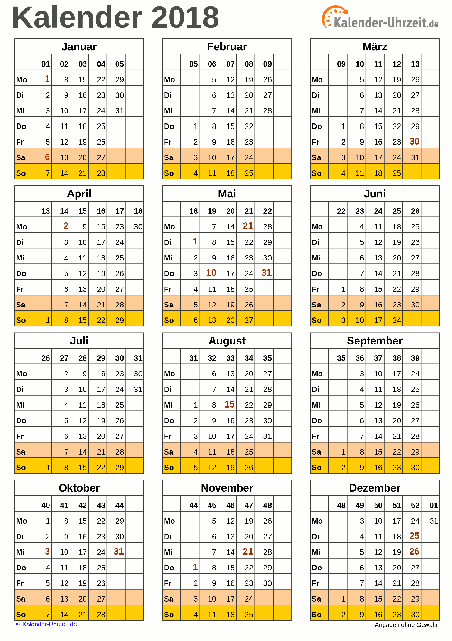 Jahreskalender 2018 A4-Hochformat V2 Vorschau