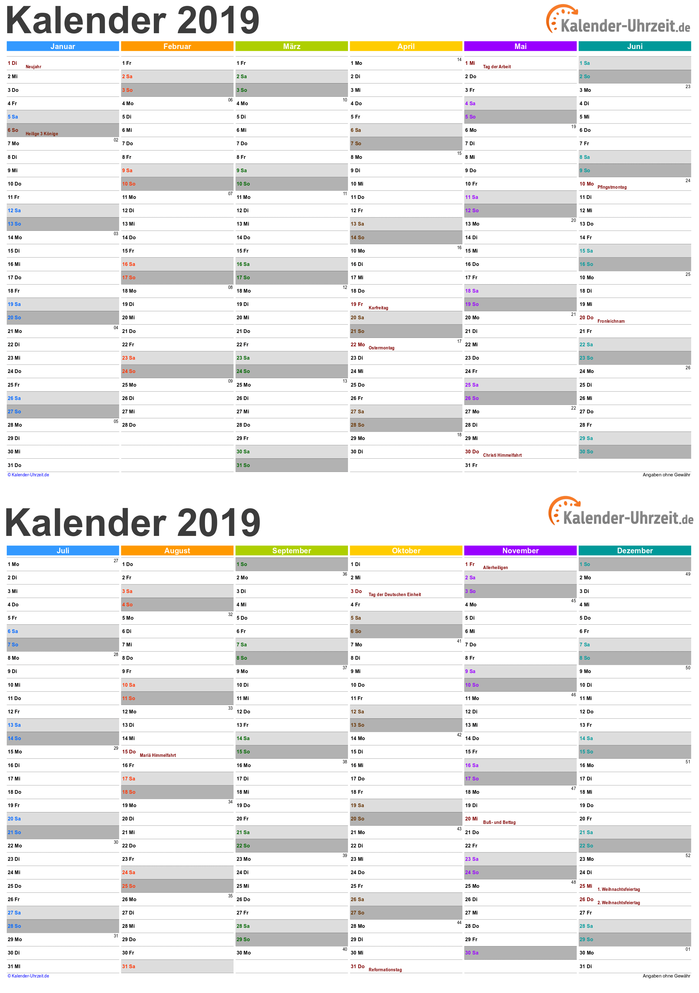 Kalender 2019 A5-PDF-Vorlage 4 Vorschau