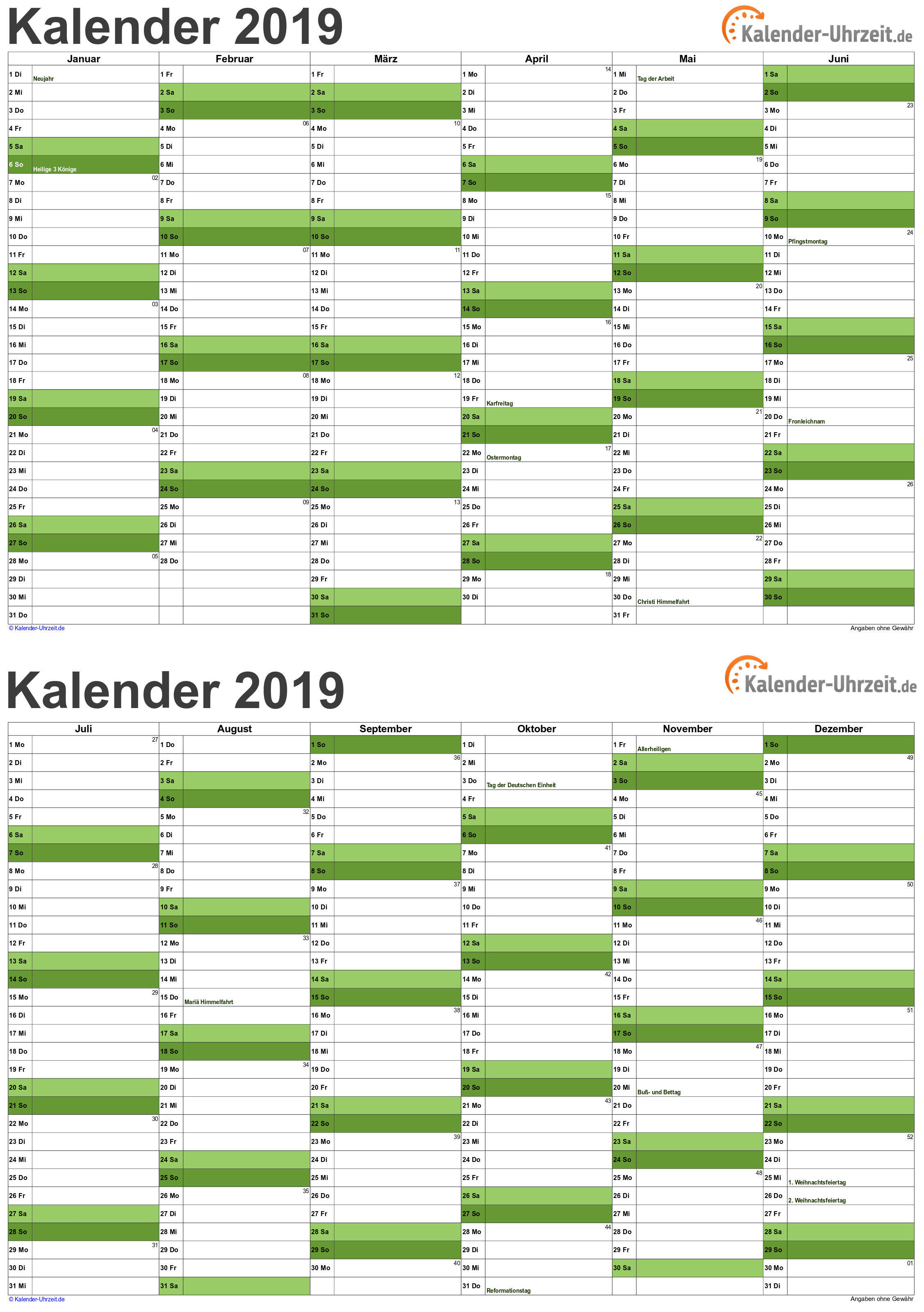 Kalender 2019 A5-PDF-Vorlage 3 Vorschau