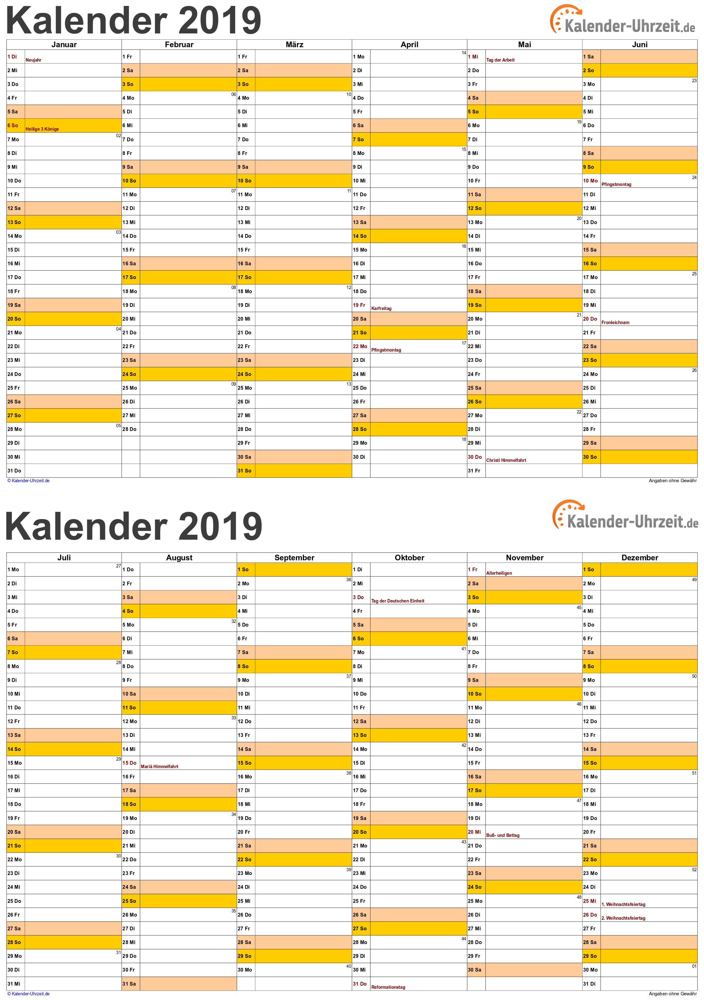 Kalender 2019 Zum Ausdrucken Kostenlos