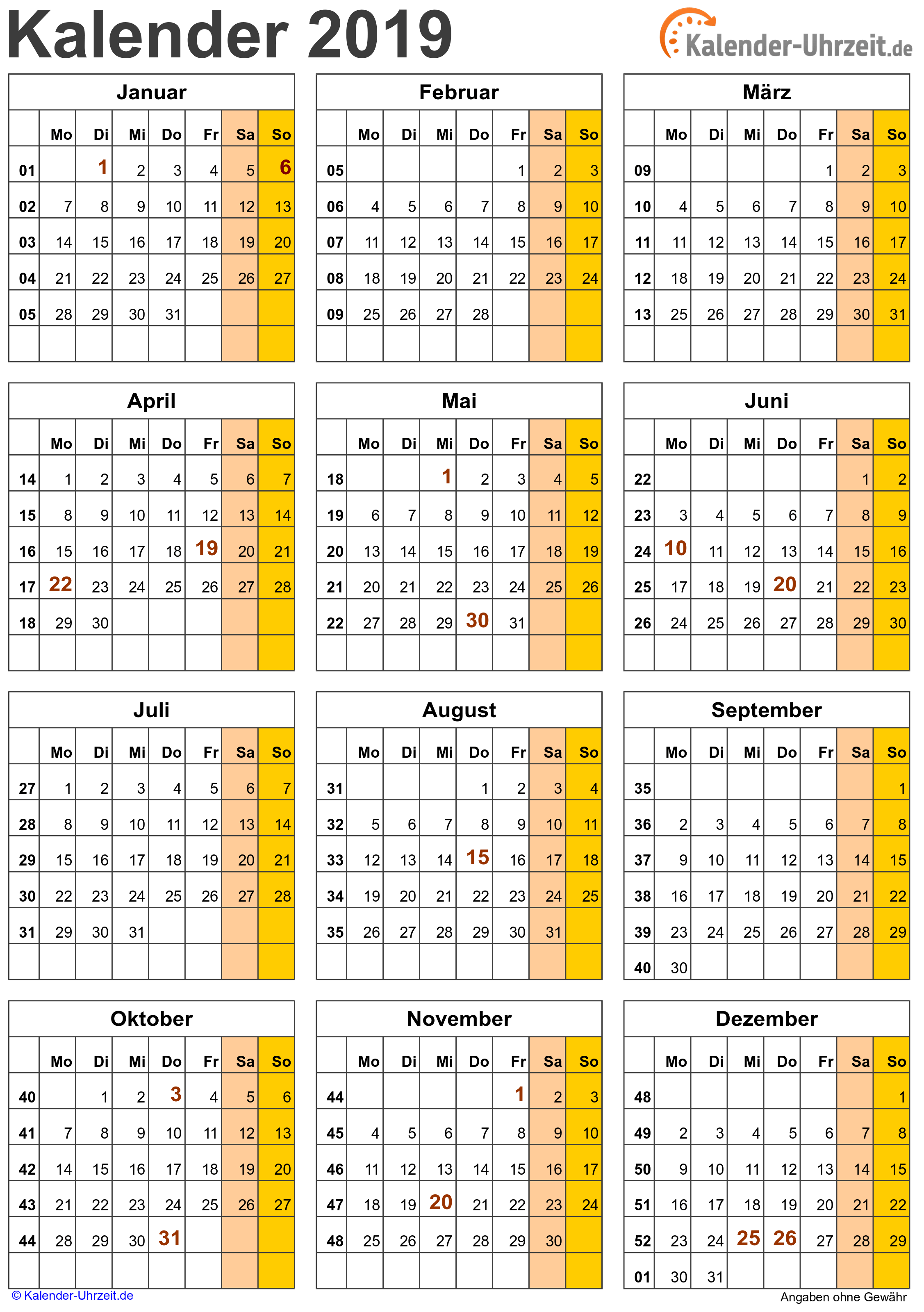 Jahreskalender 2019 A4-Hochformat V3 Vorschau