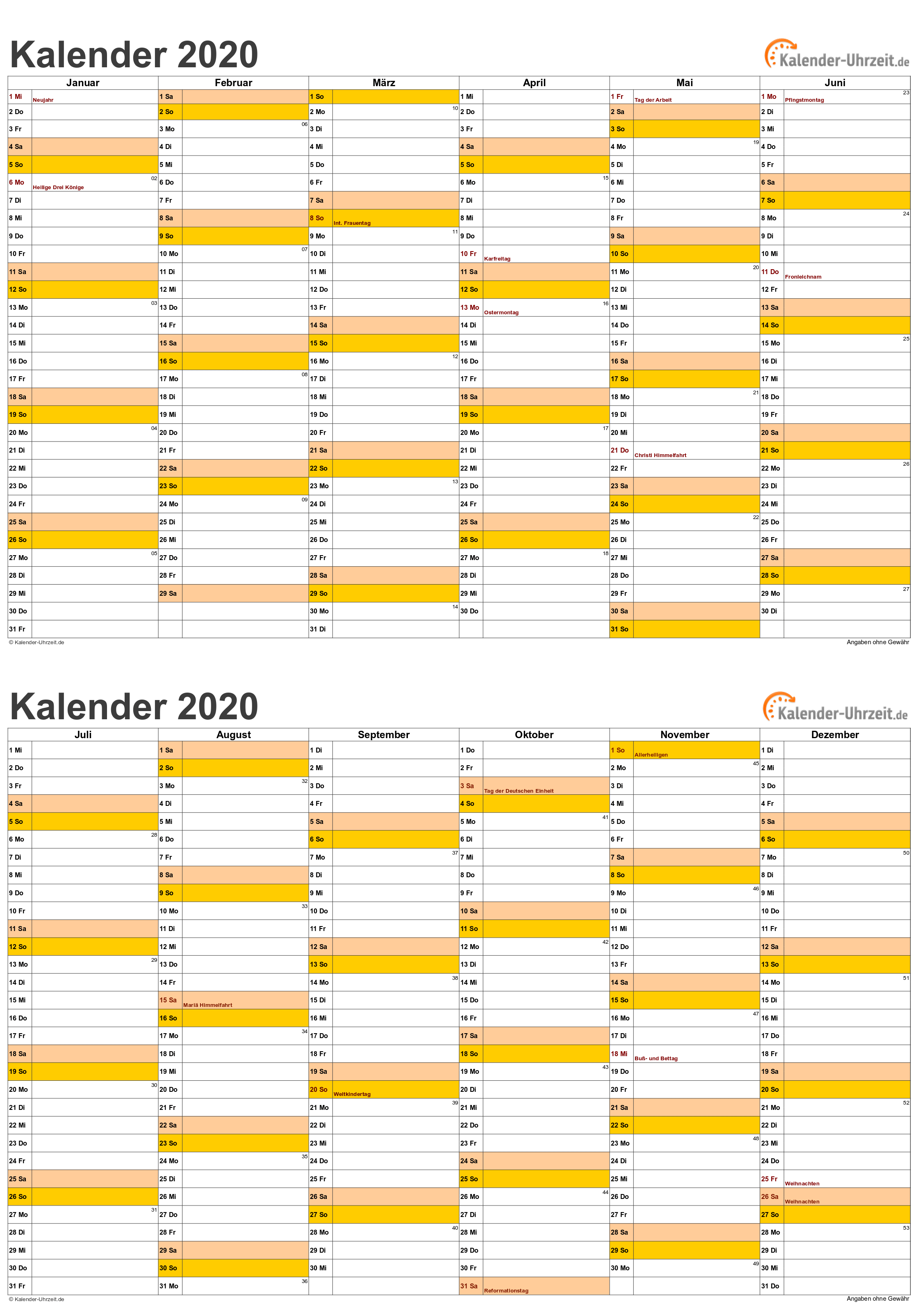 Kalender 2020 A5-PDF-Vorlage 1 Vorschau