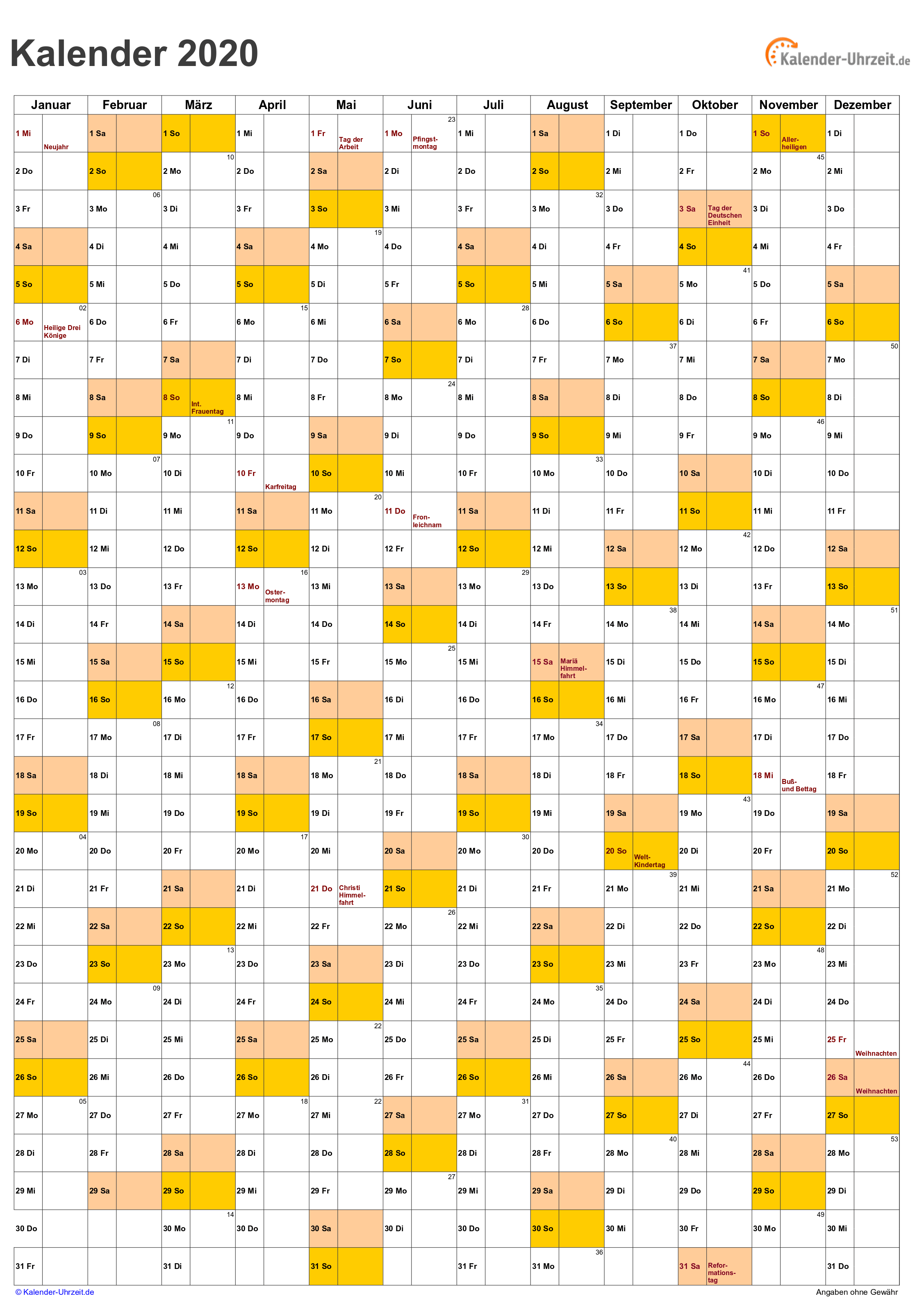 Jahreskalender 2020 A4-Hochformat V1 Vorschau