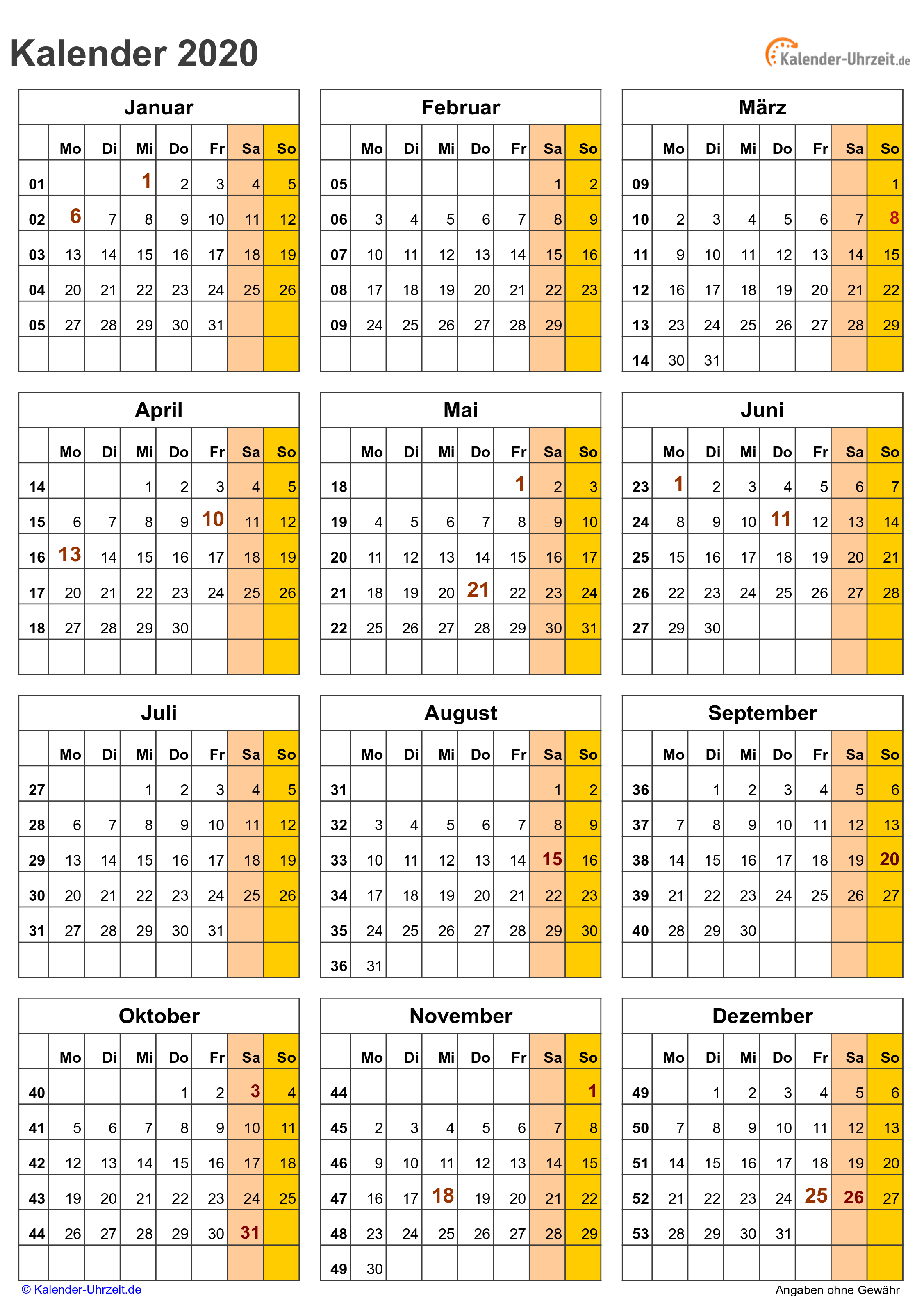 Jahreskalender 2020 A4-Hochformat V3 Vorschau