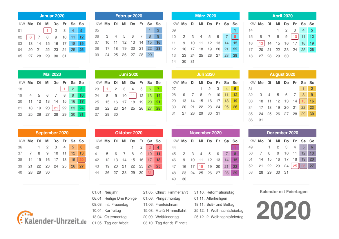 KALENDER 2020 ZUM AUSDRUCKEN - KOSTENLOS