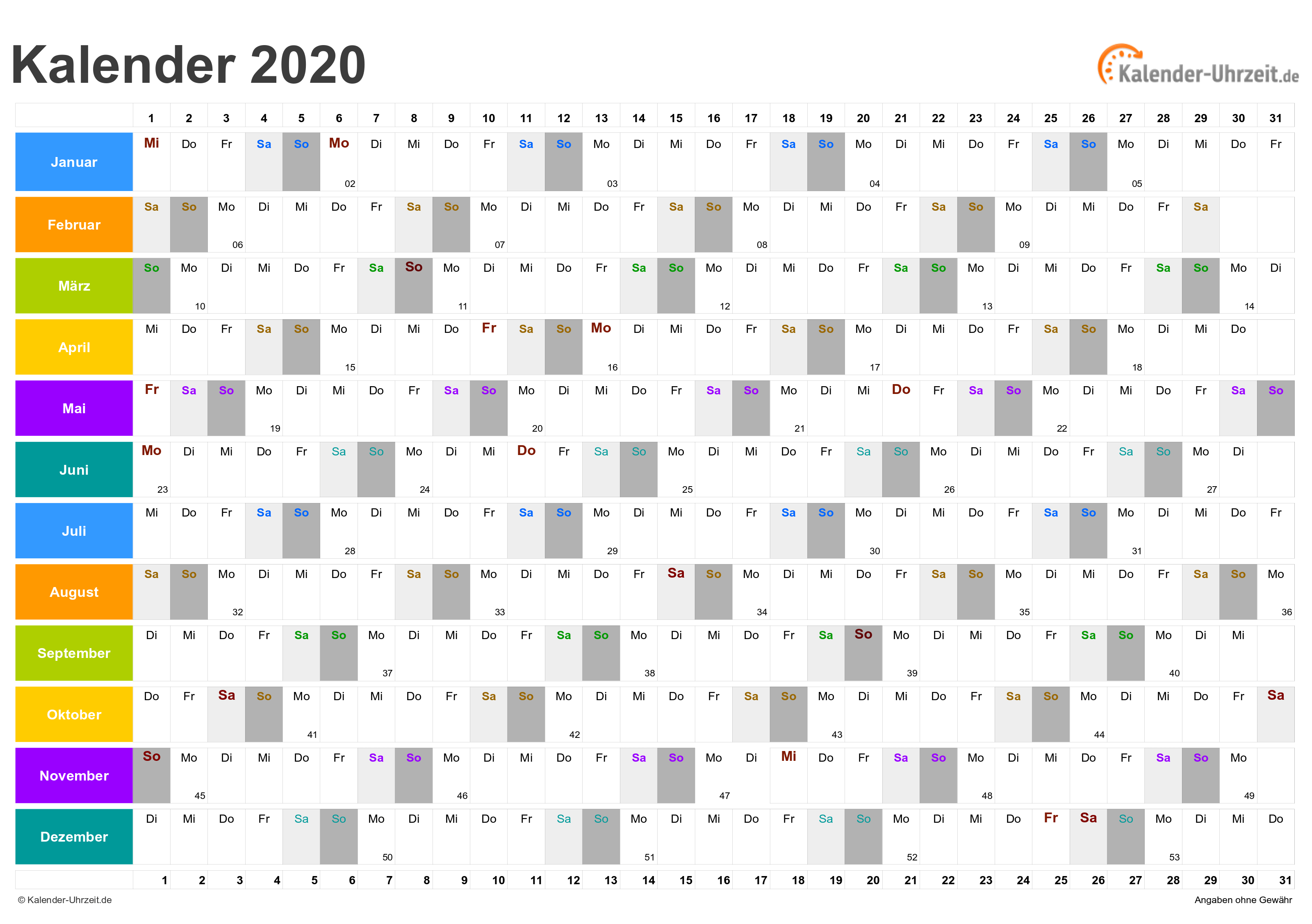  Excel Kalender 2020 Kostenlos 