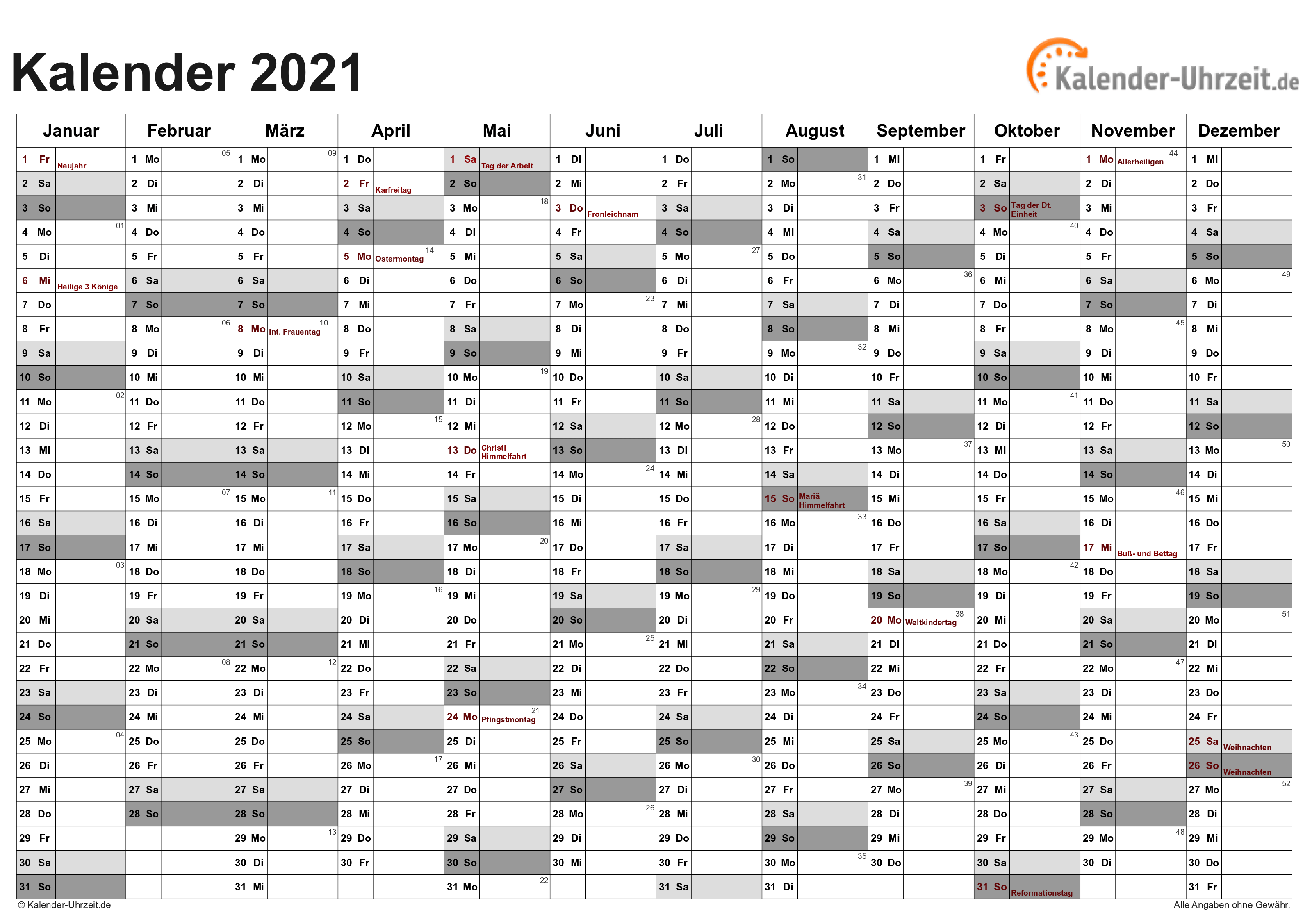 Excel Kalender 2021 Kostenlos