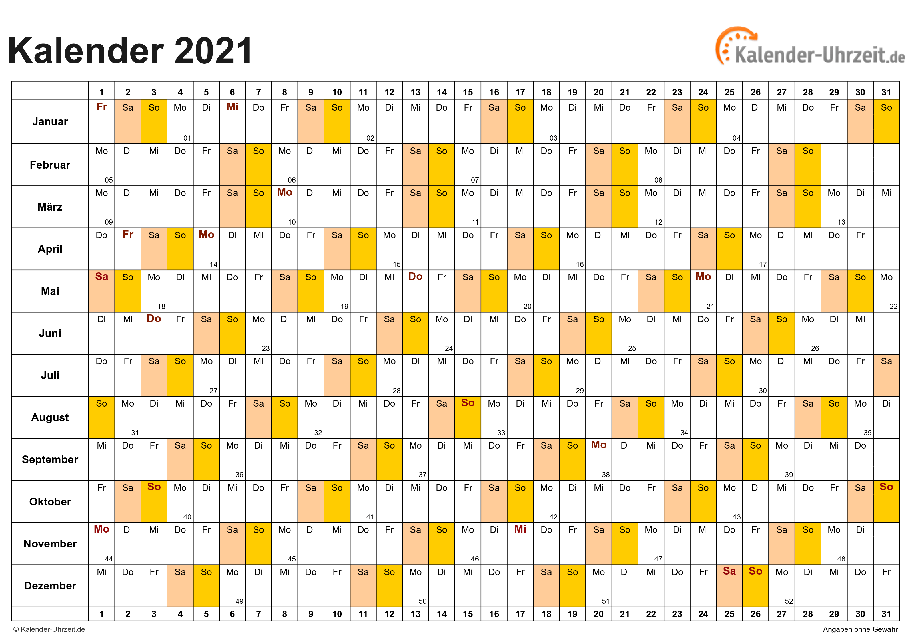 Kalender 2021 Zum Ausdrucken Kostenlos