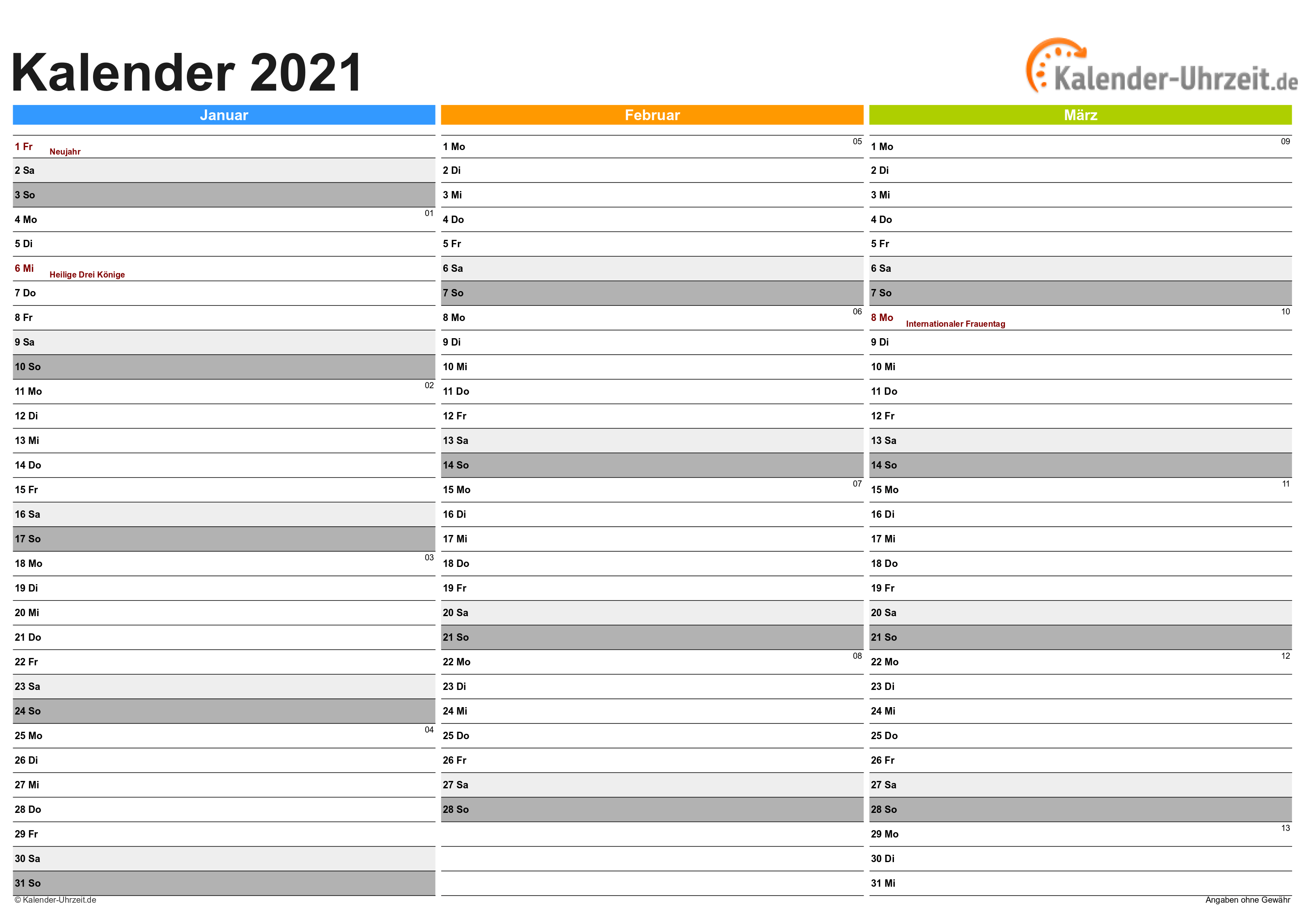 Kalender 2021 Planer Zum Ausdrucken A4 : Einen Kalender ...