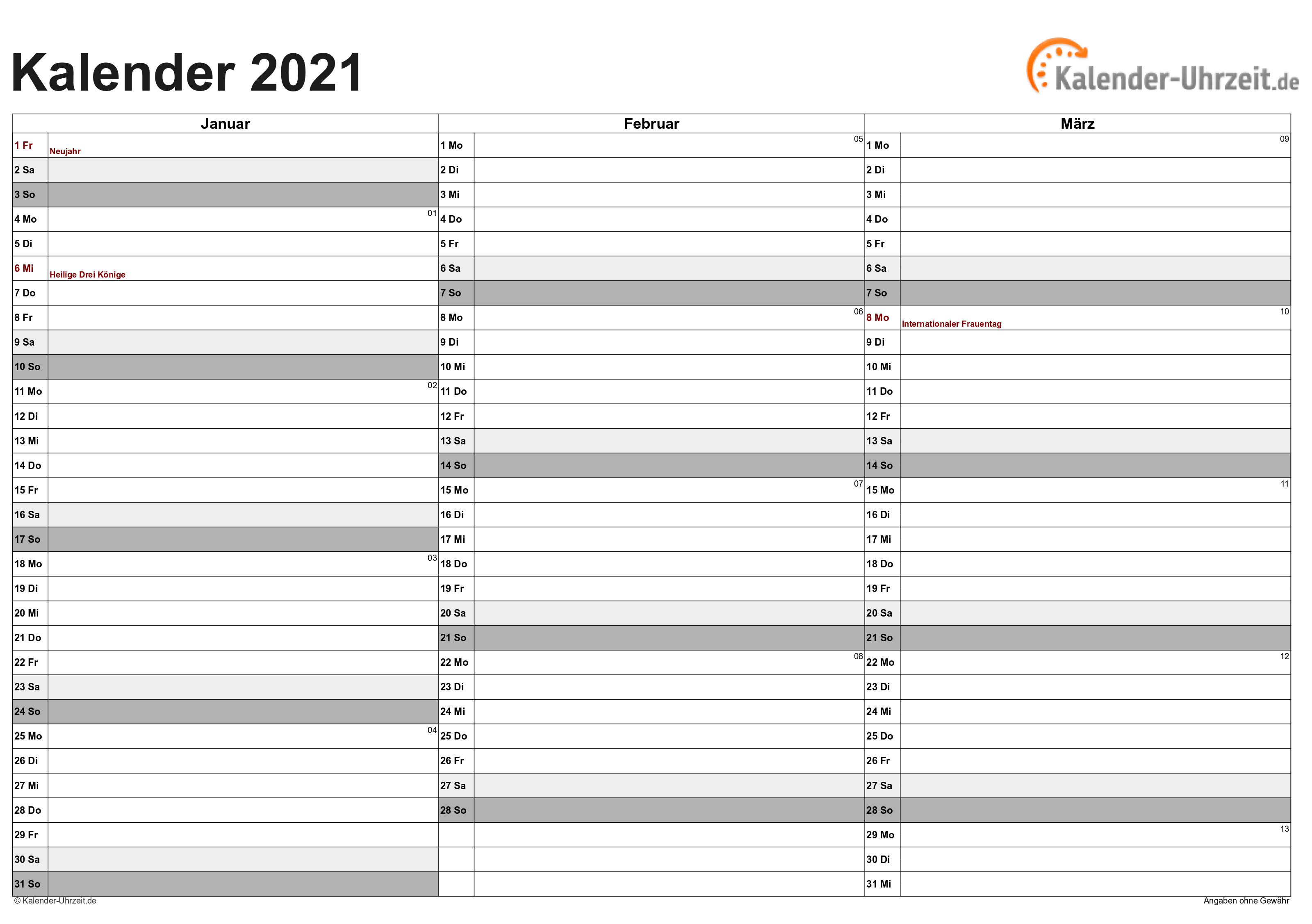 Kalender 2021 Zum Ausdrucken Kostenlos