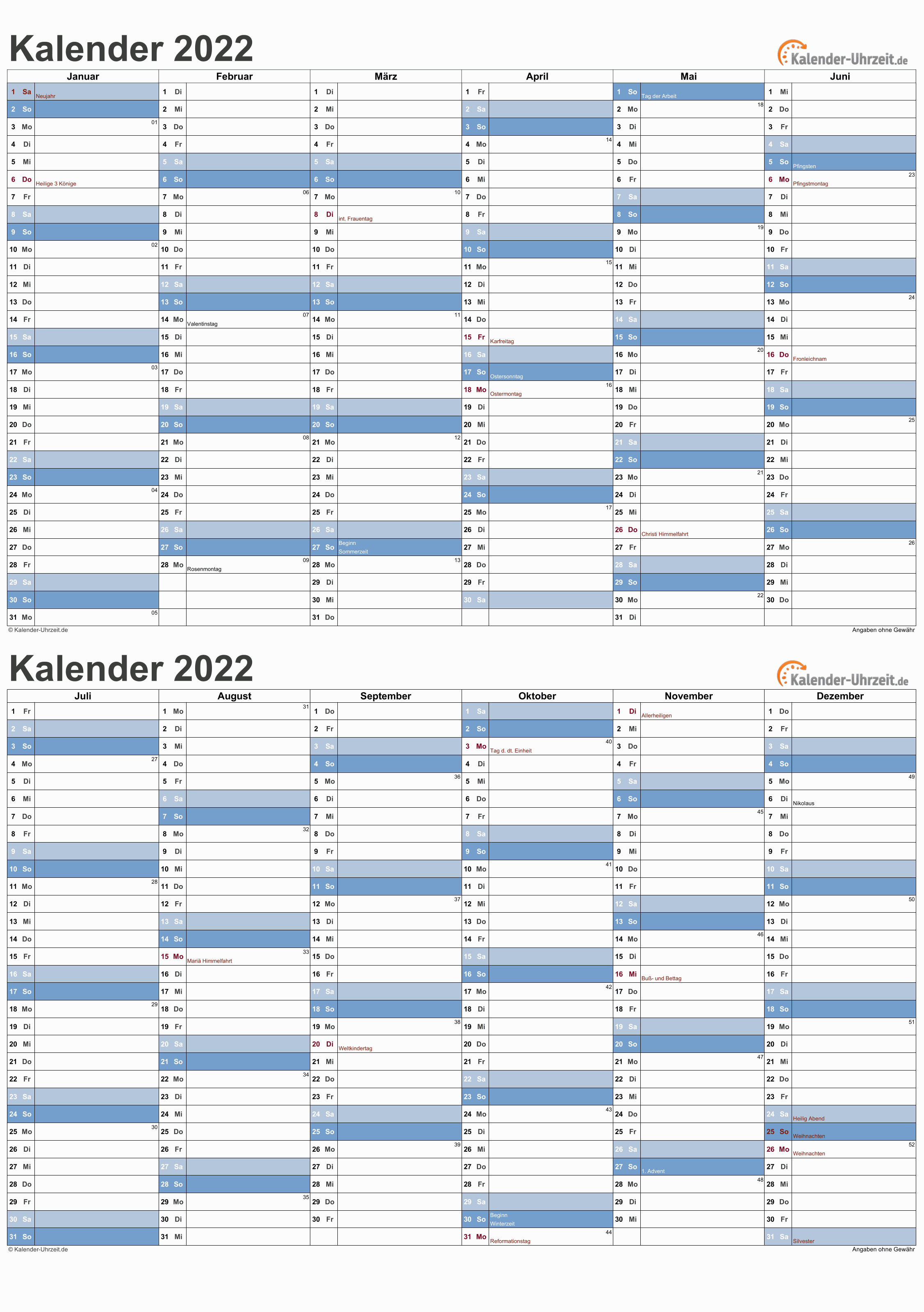 Kalender 2022 A5-PDF-Vorlage 2 Vorschau