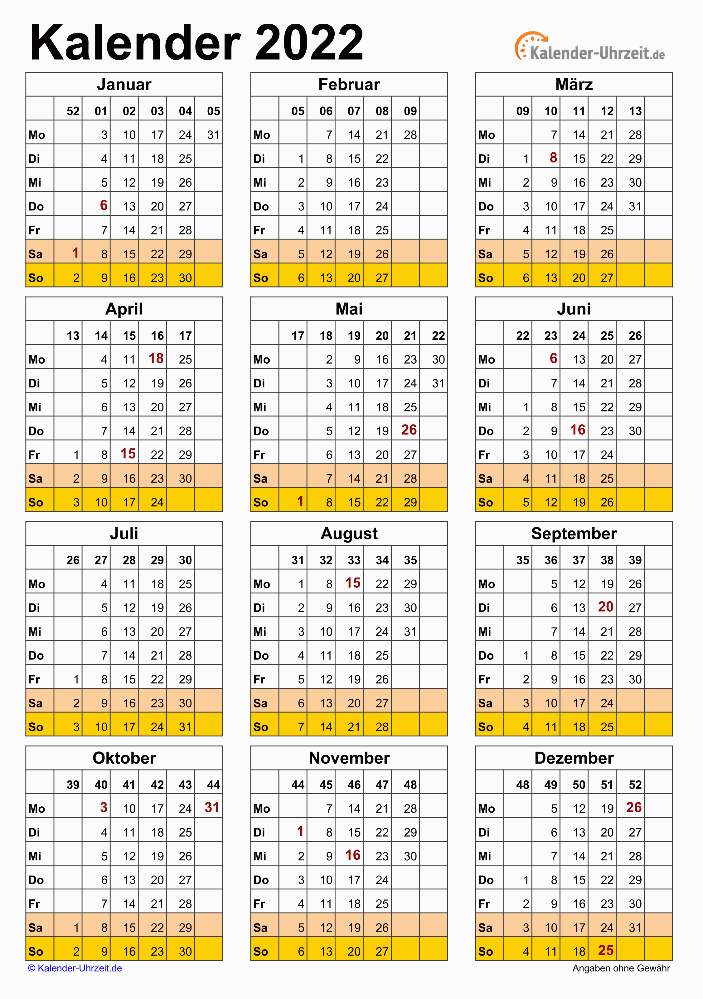 Jahreskalender 2022 A4-Hochformat V2 Vorschau